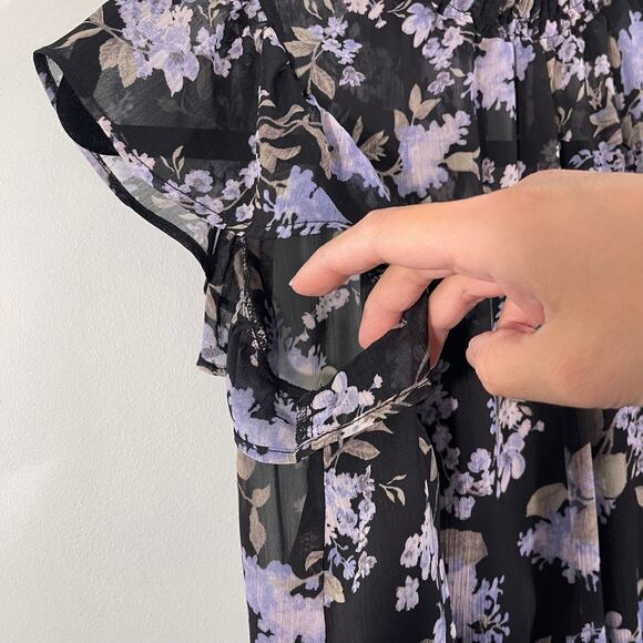 Great Jones Rent The Runway Black Floral Crinkle Chiffon Blouse Size XS - Picture 4 of 8